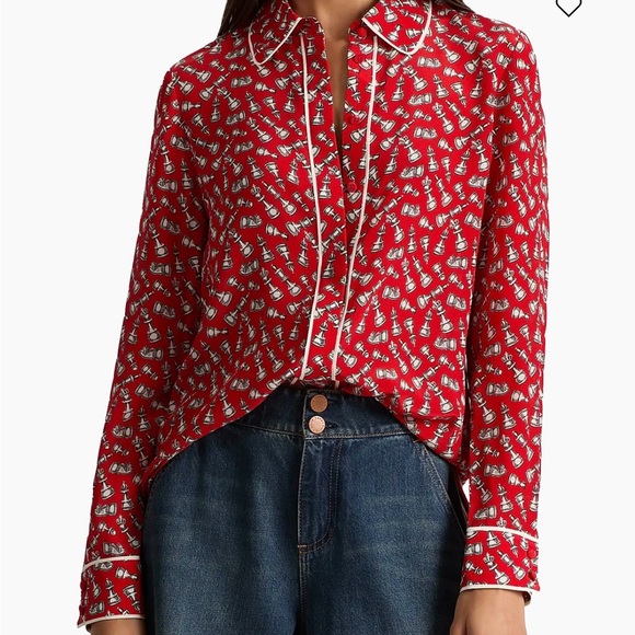 Alice + Olivia Willa Chess-Print Silk Shirt Size Medium - Picture 2 of 9